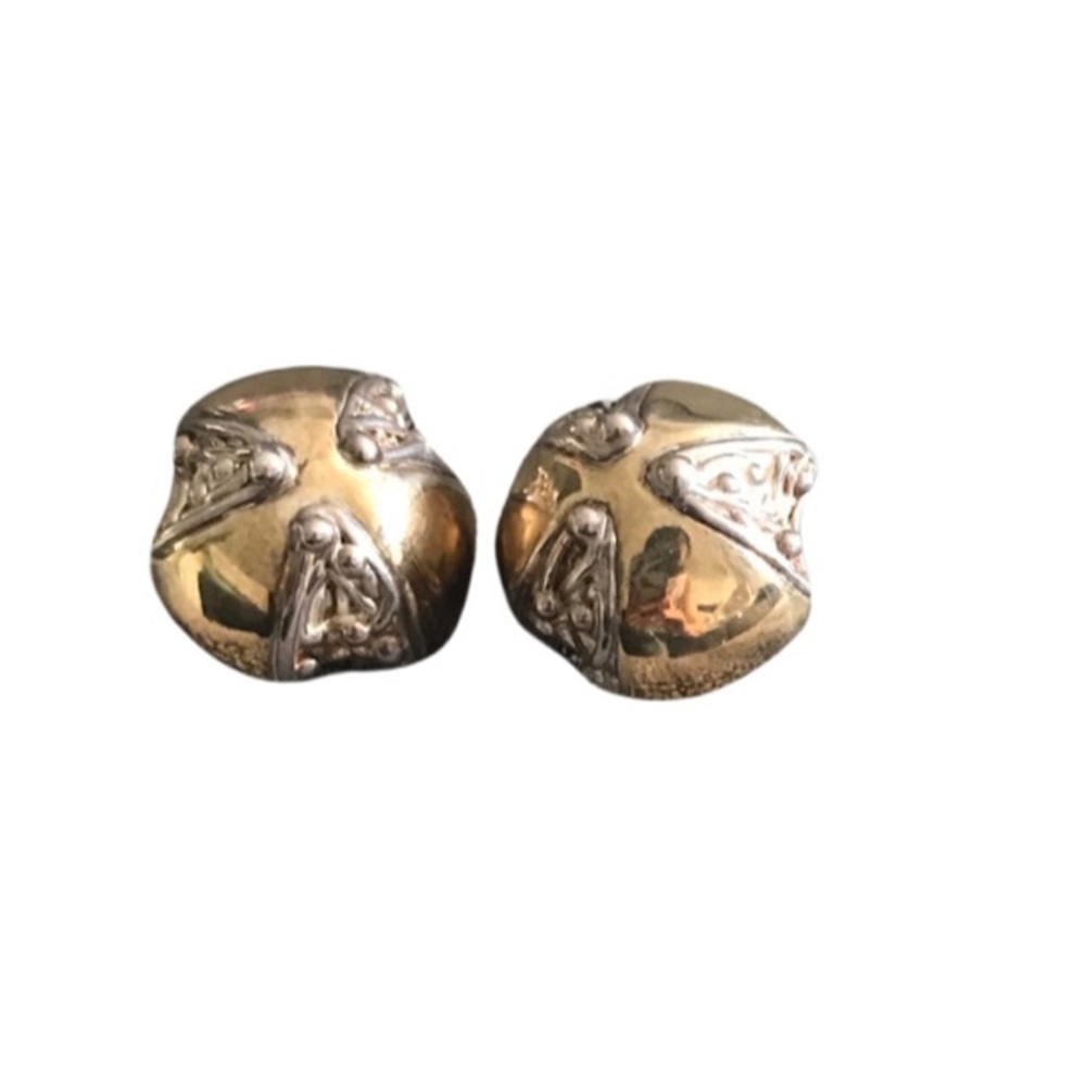 1980’s Silver and Gold Tone Clip On Button Earrings